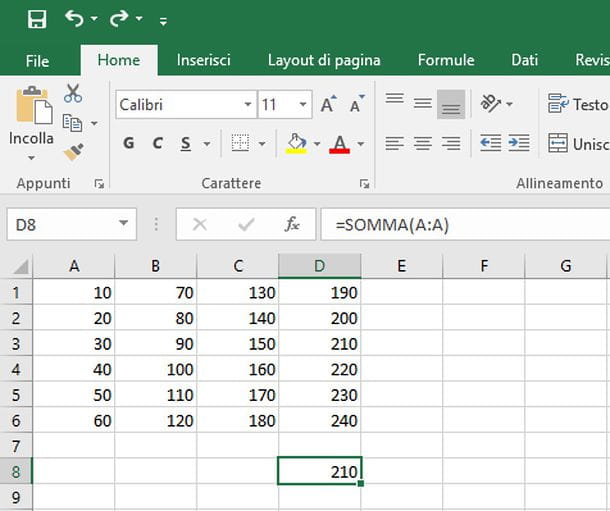 How to sum columns on Excel