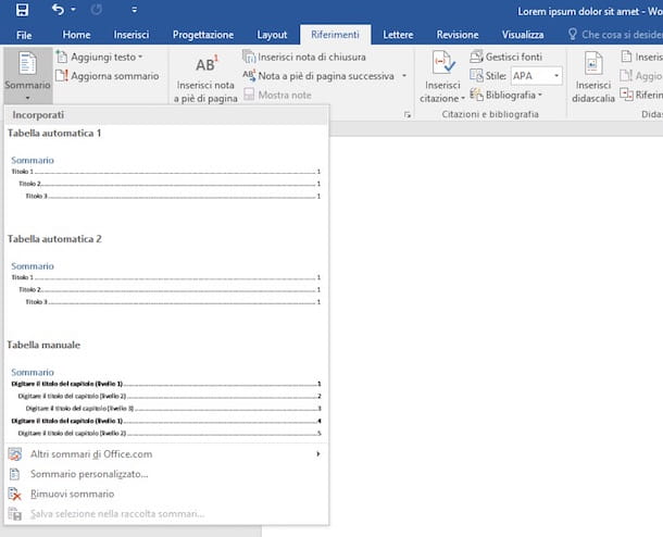 How to make table of contents in Word