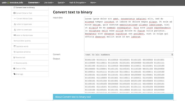 Convertire testo in binario online