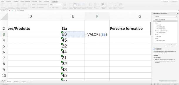 Value function in Excel